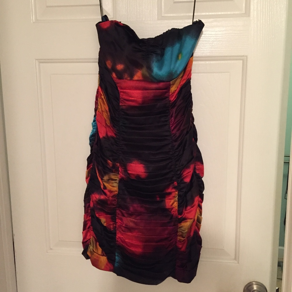 Express Strapless Ruched Satin Dress- 4